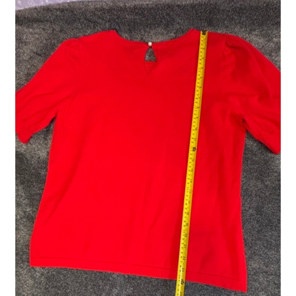 Vince Camuto Red‎ Puff Sleeve Sweater Faux Pearl Keyhole Back Knit Top Large - Picture 5 of 5